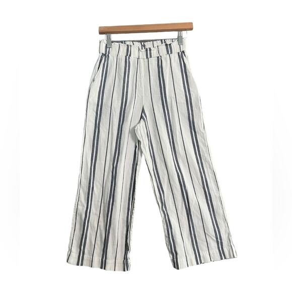 H&M Womens Pants Size 2 Blue White Striped Wide Leg Cropped Linen Blend Coastal - Picture 1 of 11